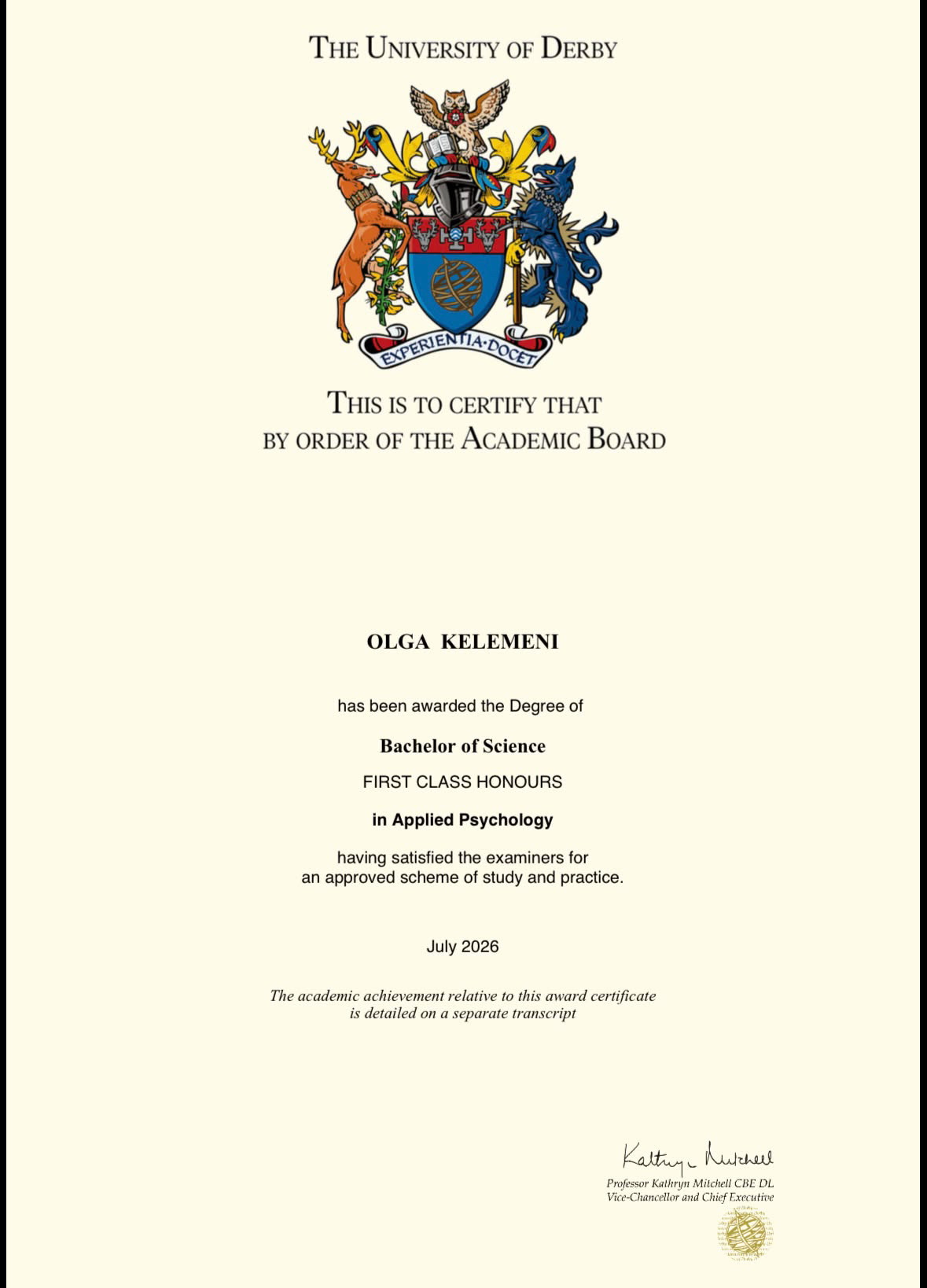 Πτυχίο Ψυχολογίας — BSc (Hons) Applied Psychology, University of Derby